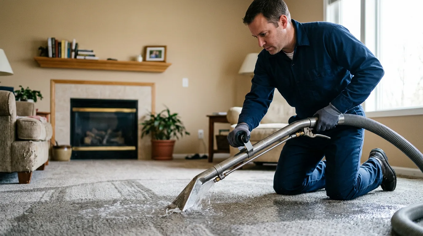 Water damage restoration technician working near Hines, IL